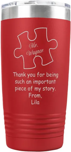 Vista 2 de PlaqueMaker Tazas de café, té y agua, tazas y vasos de viaje personalizados con texto en inglés "Thank You For Being A Piece of My Story", grandes