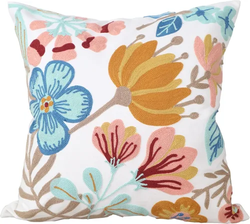 Vista 26 de Fundas de almohada bordadas, 4 girasoles de 18 x 18 pulgadas, diseño floral, 100% algodón, decoración del hogar, flores amarillas, 17.7 x 17.7 in, 1