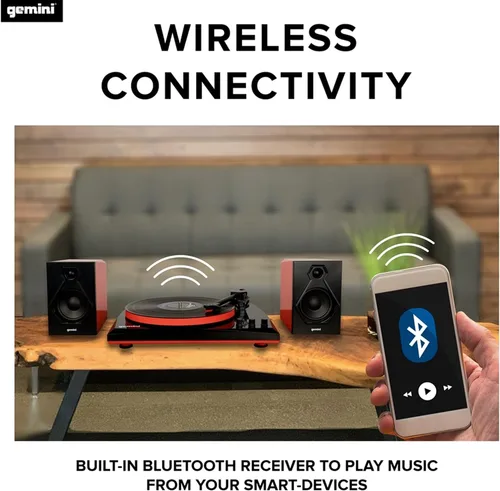 Vista 10 de Gemini Sound TT-900 - Elegante tocadiscos de 3 velocidades con Bluetooth inalámbrico, control de tono y potentes altavoces de 50 W (rojo)