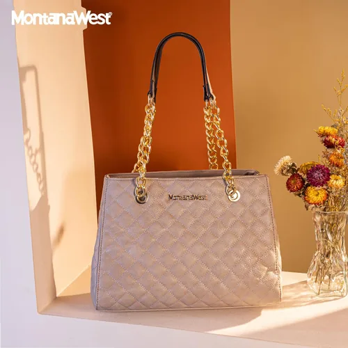 Vista 2 de Montana West Bolso de mano mediano para mujer, con cadena acolchada, bolso de hombro