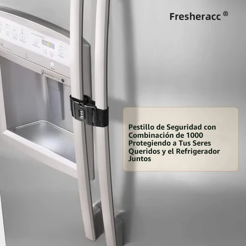Vista 4 de Pestillo de bloqueo para gabinete de nevera, congelador, refrigerador, (2 paquetes), protector de puerta francés ajustable para niños pequeños