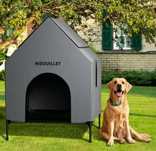 Vista 8 de Casa para perros de 48" para exterior e interior, casas para perros extra grandes resistentes a la intemperie 600D PVC con cama elevada para perros