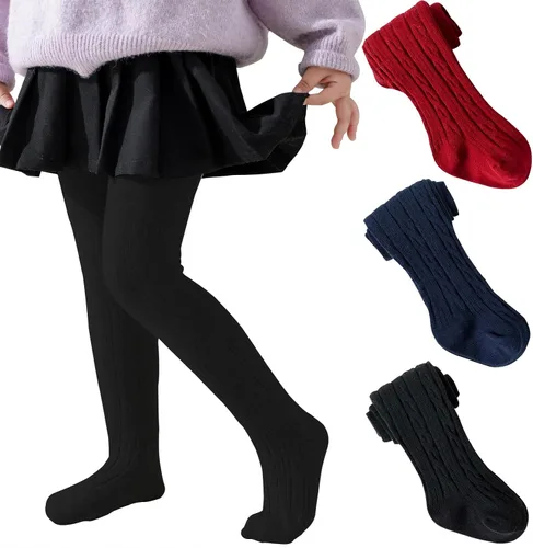 Vista 13 de Jormatt Medias de niña con punto trenzado, leotardos de algodón para niñas pequeñas, medias de invierno para recién nacidos y bebés