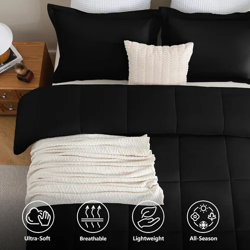 Vista 2 de CozyLux Juego de edredón Super King, juego de ropa de cama negro ceniza de 270GSM para todas las estaciones, juego de cama de 3 piezas cosidas