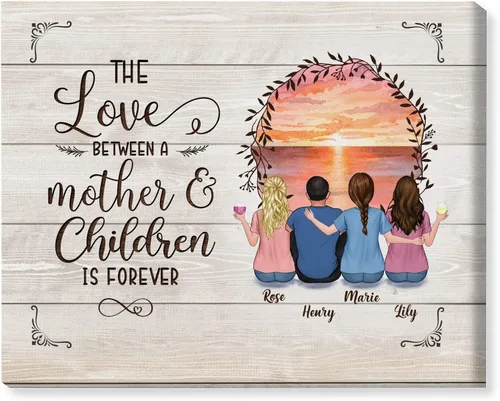 Vista 11 de Gossby Lienzo personalizado envuelto para mamá – El amor entre madre e hija es para siempre – Regalo personalizado con nombres de avatares – Regalo
