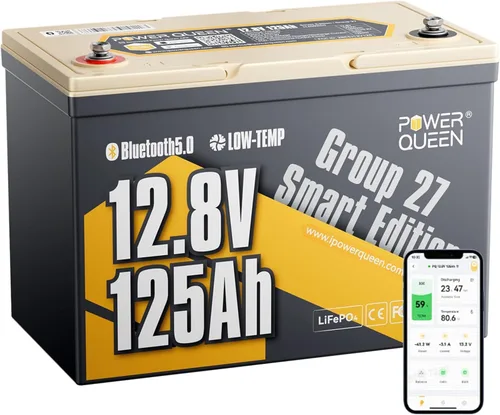 Vista 12 de Power Queen Batería de litio Bluetooth de 24 V 125 Ah con autocalentamiento, motor de arrastre LiFePO4, tamaño mini, protección a baja temperatura