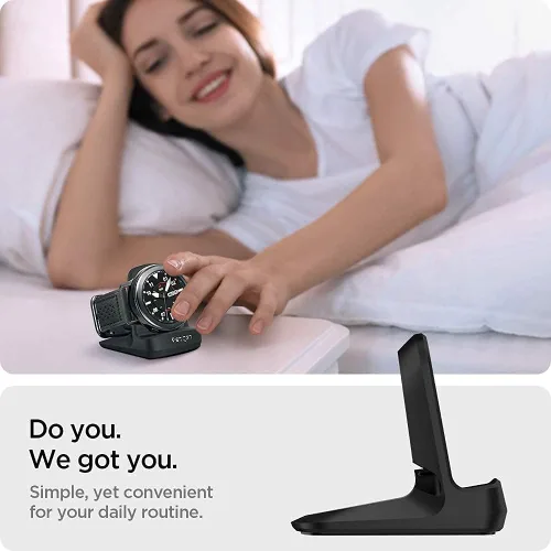 Vista 4 de Spigen S352 Diseñado para Galaxy Watch FE, 4, 4 Classic, 3, Active Stand - Negro