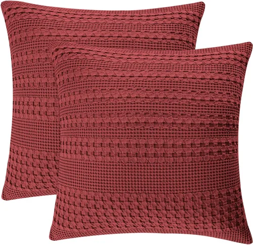 Vista 81 de PHF Fundas de almohada 100% algodón con tejido de gofre de 24 x 24 pulgadas, paquete de 2 fundas cuadradas para decoración elegante del hogar, sin