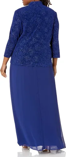 Vista 2 de Alex Evenings Women's Long Dress with Mandarin Neckline Jacket (Regular Petite Plus)
