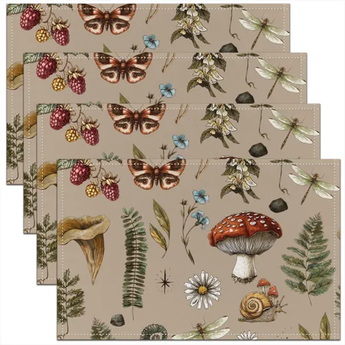 Vista 30 de Juego de 4 manteles individuales con diseño de hongos salvajes, acuarela, plantas naturales, decoración de plantas, para niños, adolescentes