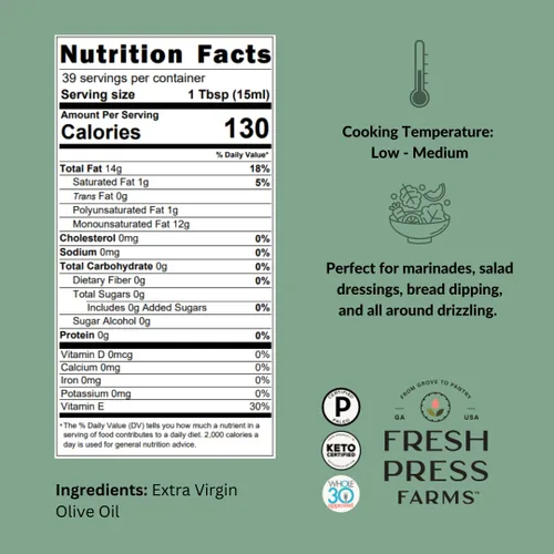 Vista 2 de Fresh Press Farms Aceite de Oliva Virgen Extra Prensado en Frío Audaz, 16.4 Fl Oz (Paquete de 2), Cultivado en Georgia, 100% Hecho en Estados