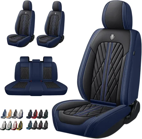 Vista 23 de Juego de fundas de asiento de automóvil de cuero nappa impermeables y transpirables de ajuste universal, cojín protector para vehículo automotriz