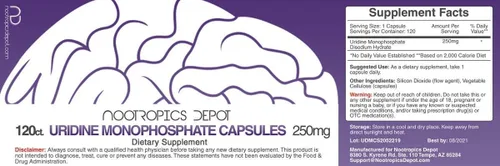 Vista 2 de Nootropics Depot Cápsulas de monofosfato de uridina 120 unidades 250 mg