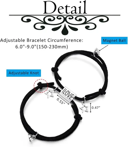 Vista 4 de BOPREINA 2pcs Magnetic Couple Bracelet Mutual Attraction Rope Braided Couple Bracelets Eternal Love Forever Connecting Relationship Jewelry Gifts