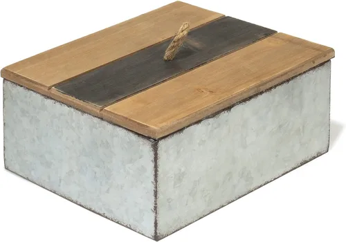 Vista 2 de Red Co. Caja de almacenamiento decorativa de metal galvanizado rústico de 10.25" x 8" con tapa de madera