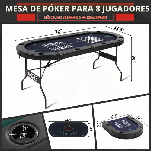 Vista 8 de RAYKEEP Mesa de póquer plegable 4 en 1 de 72 pulgadas con alfombrilla