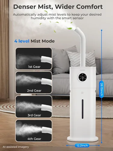 Vista 3 de Humidificador para habitación grande, 12L/3.17 galones de llenado superior de niebla fría humidificadores silenciosos ultrasónicos para bebés