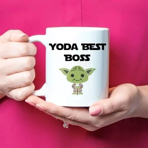 Vista 4 de Fonhark - Taza divertida de café Boss, taza de café Yoda Best Boss, taza divertida para jefe, taza de café novedosa de 11 onzas, color blanco