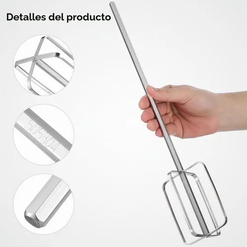 Vista 4 de PRETYZOOM - Varilla de revolver carne manual de acero inoxidable para mezclar sin taladros, batidor largo de cocina para pasta de olla caliente