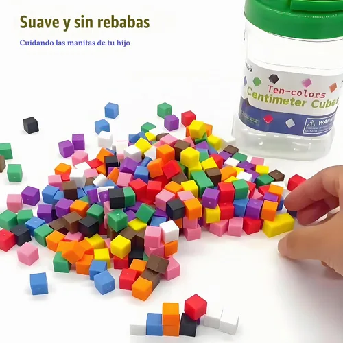 Vista 3 de EXBEPE Geométrico Sólidos 300 Piezas,Cubo de conteo de matemáticas,Bloques apilables de clasificación de colores de plástico para niños
