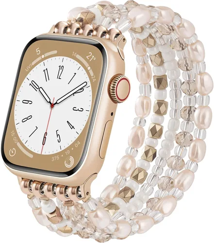 Vista 17 de VISOOM Pulsera bohemia con cuentas compatible con Apple Watch de 38/40/41/1.654 in para mujer – Correa elástica de iWatch para mujer para Apple