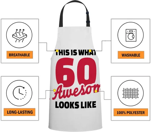 Vista 4 de oFloral Así es como se ve 60 e impresionante: delantal de cumpleaños 60, delantal de cuello ajustable para hombres y mujeres, adecuado para cocina