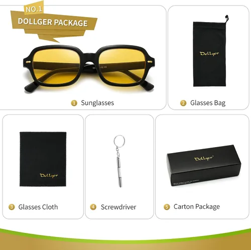 Vista 7 de Dollger Gafas de sol rectangulares retro para mujer gafas de sol cuadradas pequeñas protección UV 400 con marco tachonado