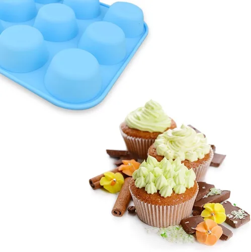 Vista 4 de homEdge Molde de silicona para magdalenas de 12 tazas, paquete de 2 moldes antiadherentes para magdalenas, tartas, bocados de huevo, color azul