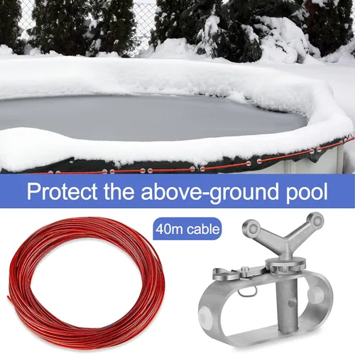 Vista 3 de Kit de cable y cabrestante de cubierta de piscina de 131 pies para piscinas sobre el suelo, cable de cubierta de piscina de 10 x 16 pulgadas