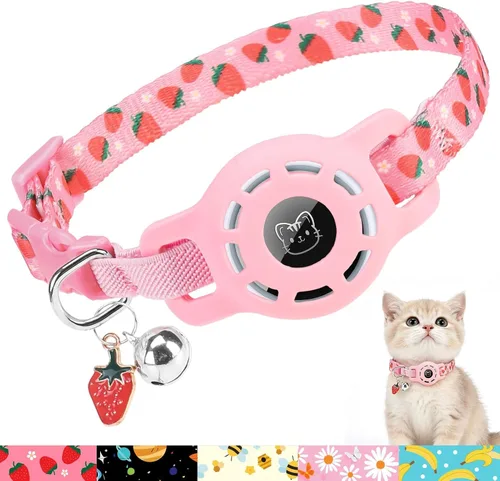 Vista 13 de BINGPET AirTag - Collar de gato con campanas, collar elástico de seguridad mejorado con soporte para collar de gato Airtag, collares de gato