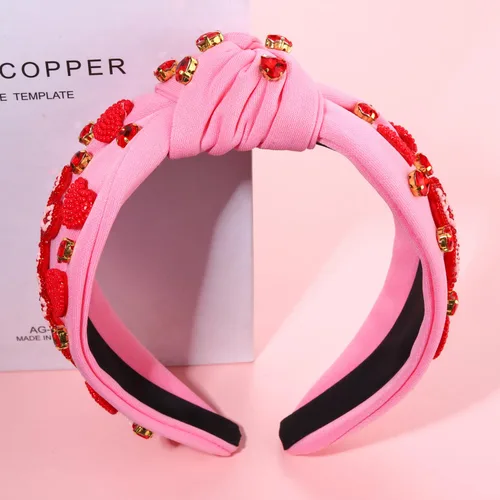 Vista 6 de Diadema de corazón para mujer, diadema anudada para el día de San Valentín, diadema con cuentas de diamantes de imitación, diadema de corazón