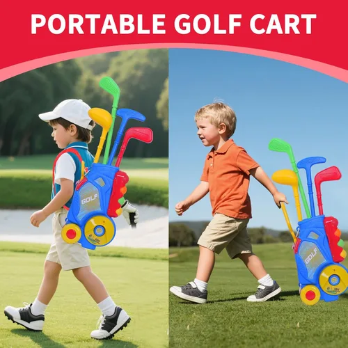 Vista 8 de Nattork Juego de golf para niños y niñas de 1, 2 y 3 años, carrito de golf mejorado para niños con 4 palos y 12 pelotas, juguete deportivo