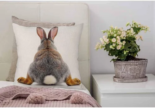 Vista 4 de WONDERTIFY Funda de almohada para sofá con diseño de conejo gris aislado en fondo blanco - Funda de almohada de lino suave para decoración