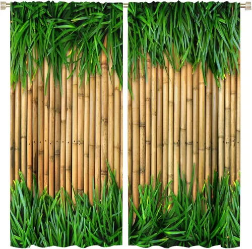 Vista 17 de Cortinas de bambú 3D impresas para exteriores, cortinas de bambú natural japonés zen, sala de estar, cocina, bolsillo para barra, cortinas