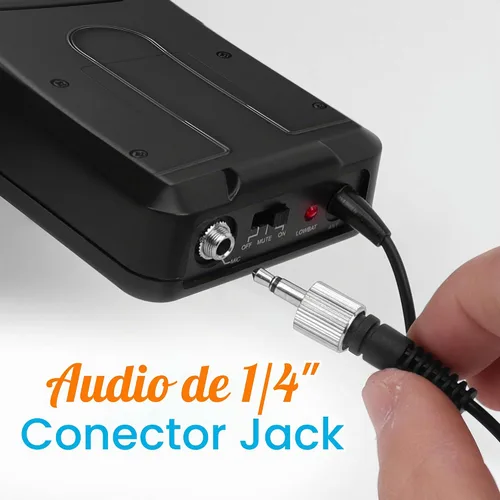 Vista 4 de Kit de sistema de micrófono inalámbrico UHF - Juego de micrófono inalámbrico profesional portátil con micrófono de auriculares, micrófono de solapa