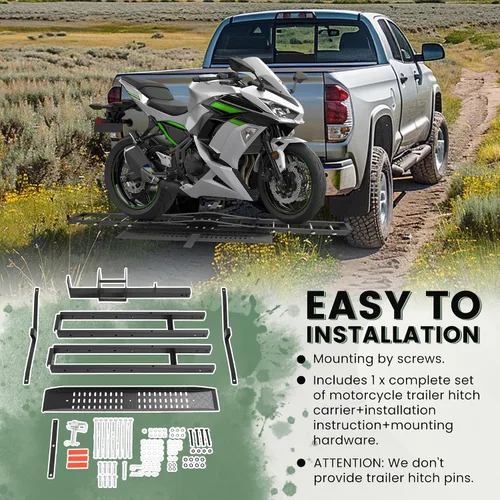 Vista 7 de ECOTRIC - Porta bicicletas de acero con recubrimiento en polvo, soporte de enganche para motocicletas, scooter y bicicletas de tierra, con rampa