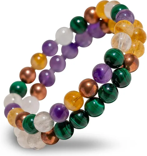 Vista 7 de Conscious Items Pulsera de riqueza y manifestación para mujeres y hombres, pulsera de prosperidad con cristales de dinero y piedra natural