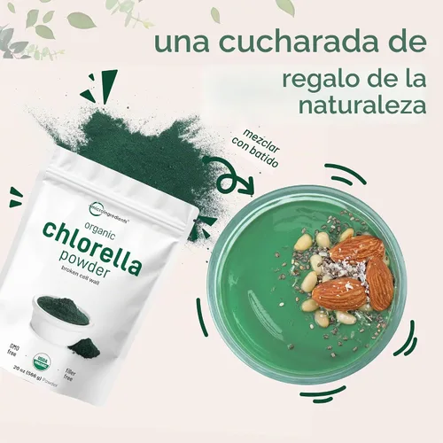 Vista 6 de Micro ingredientes USDA, Chlorella en polvo, orgánico, 1.1 libra, El mejor alimento, rico en vitaminas y proteínas
