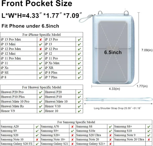 Vista 3 de Kukoo Bolsa cruzada para mujer, tamaño pequeño para teléfono celular, con ranuras para tarjetas de crédito