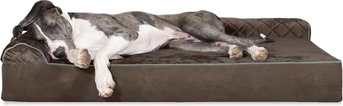 Vista 23 de Furhaven Cama de espuma viscoelástica para perros grandes con refuerzos extraíbles y funda lavable, para perros de hasta 95 libras - Sofá de Gris