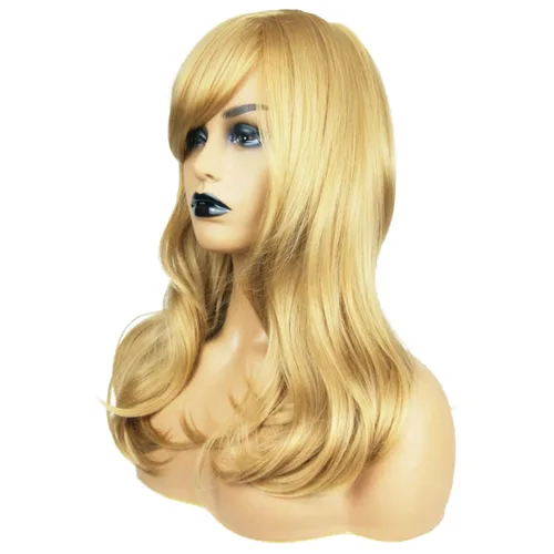 Vista 5 de Andongnywell Peluca de cabello sintético resistente al calor para mujer, peluca con flequillo lateral, Dorado