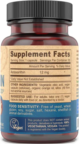 Vista 3 de DEVA Nutrición Vitaminas Astaxantina 12 mg, Vegano, Hecho de Microalgas Haematococcus Pluvialis, 30 cápsulas, 1 paquete