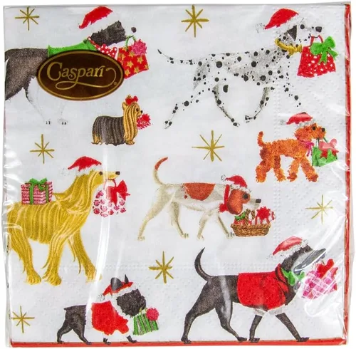 Vista 8 de Entretenimiento con servilletas de cóctel Caspari de Navidad, color blanco