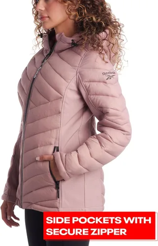Vista 4 de Reebok Chaqueta para mujer Parka acolchada ligera con paneles elásticos flexibles Chaqueta casual para mujer (S-XL)