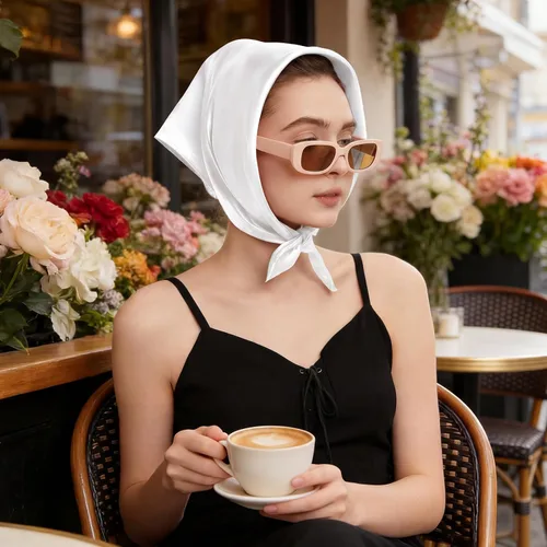 Vista 3 de American Trends Bufanda de seda para mujer, bufandas de satén para la cabeza, bufanda cuadrada para el cuello, bufanda ligera de seda como bandana
