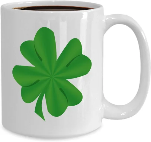Vista 2 de St. Patrick's Day Coffee Mug Large Cup - 15oz Ceramic - Irish Themed Lucky Shamrock Four Leaf Green Clover Good Luck Happy Saint Patrick St Paddy