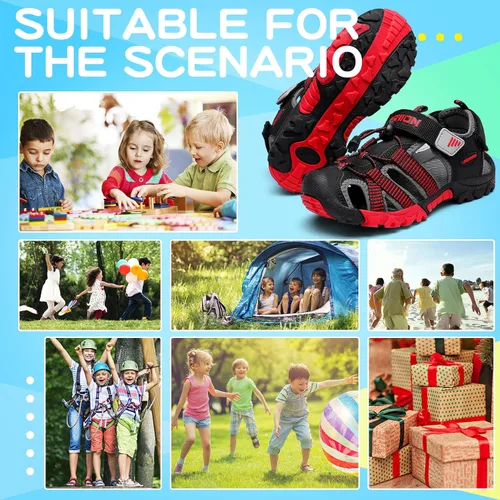 Vista 7 de Littleplum Sandalias para niños con puntera cerrada, sandalias deportivas para niños pequeños, zapatos de verano para niños grandes, caminar