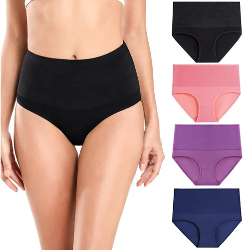 Vista 6 de wirarpa - Calzones elásticos de algodón para mujer, suaves, transpirables, de talle alto, cobertura completa, para mujer, multipaquete Beige