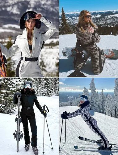 Vista 14 de GSOU SNOW Traje de esquí para mujer, traje de nieve de una pieza, para snowboard, delgado, aislante, impermeable, resistente al viento