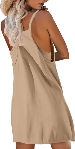 Vista 2 de Mini vestido de verano para tenis con pantalones cortos y bolsillos, vestidos de golf con pantalones cortos, sin mangas, tirantes delgados, vestido